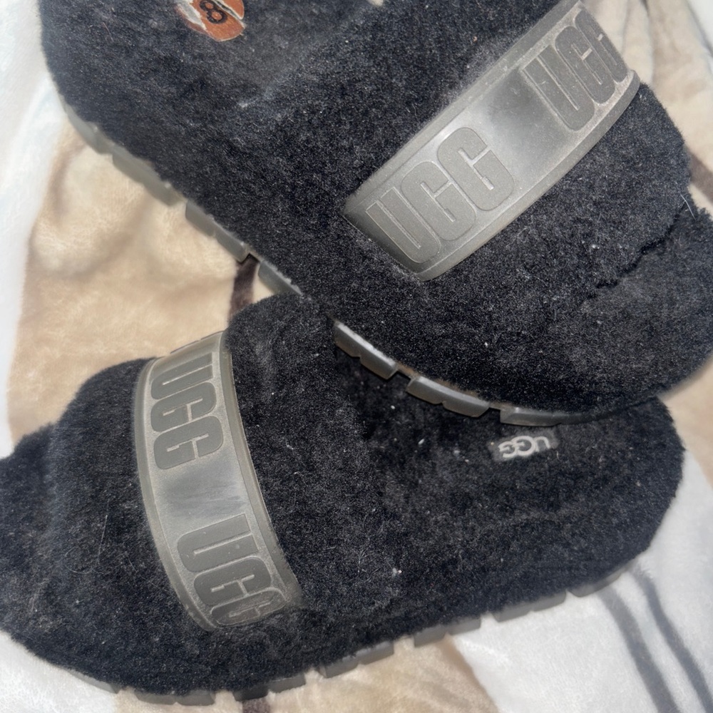 UGG Black Fuzzy Slippers